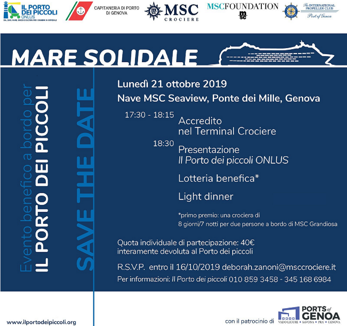 Serata di charity per il Il Porto dei Piccoli a bordo di MSC Seaview